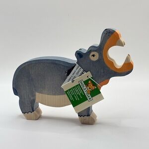NWT Holztiger wooden hippopotamus toy